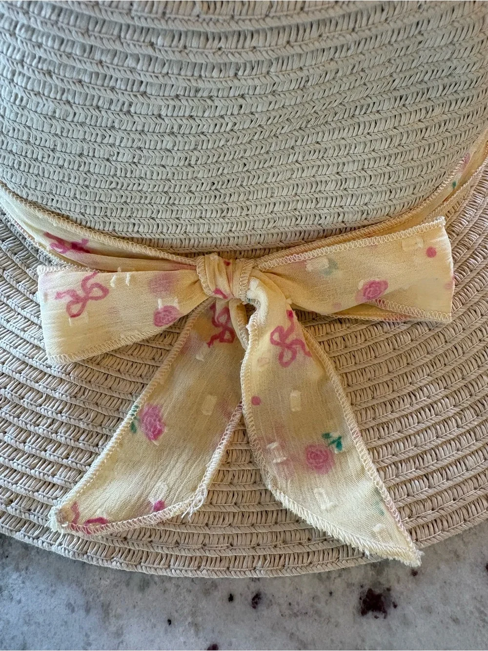 Straw Wide-Brim Sun Hat with Yellow Ribbon